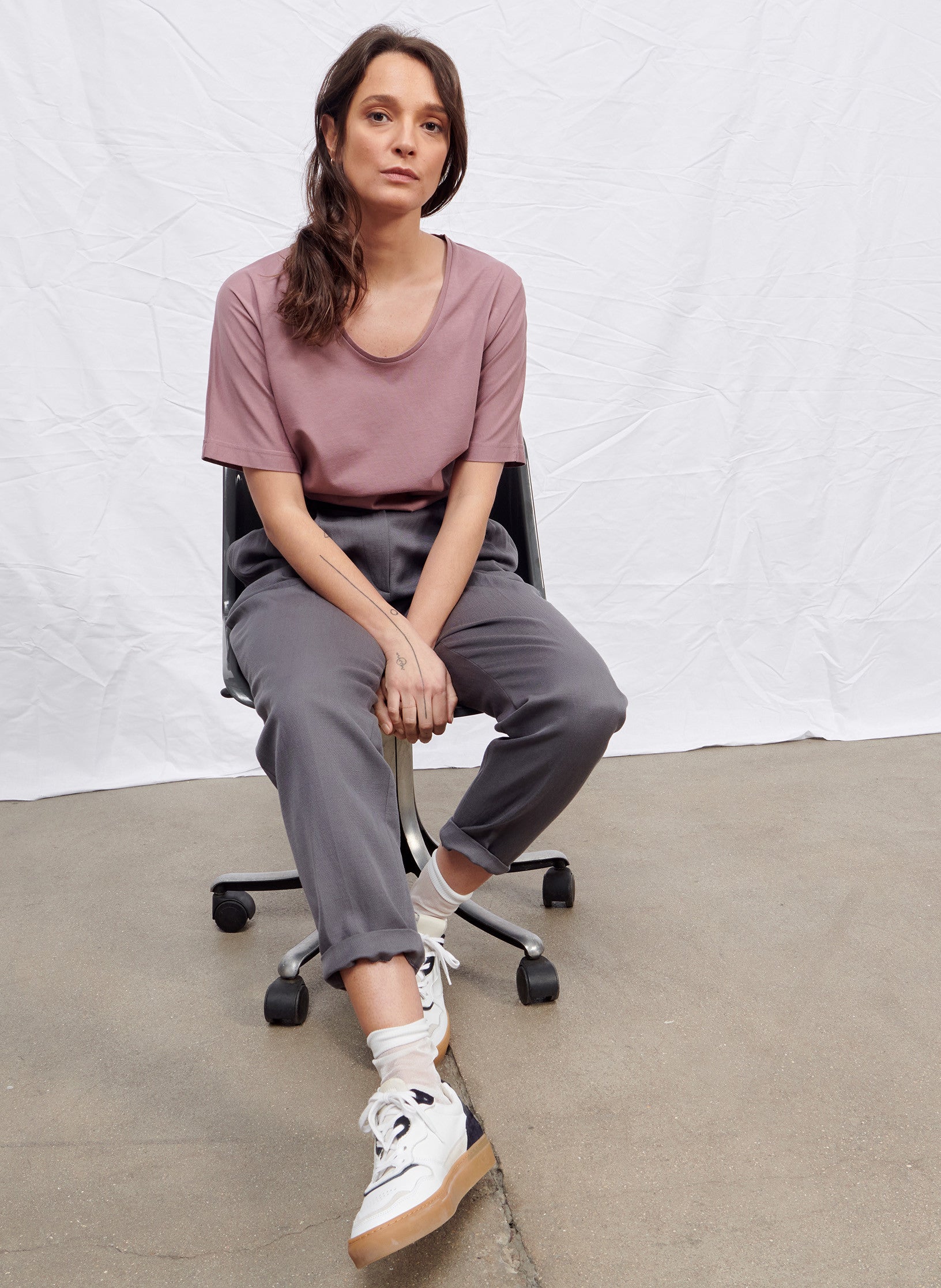 t shirt v femme rose coton organique