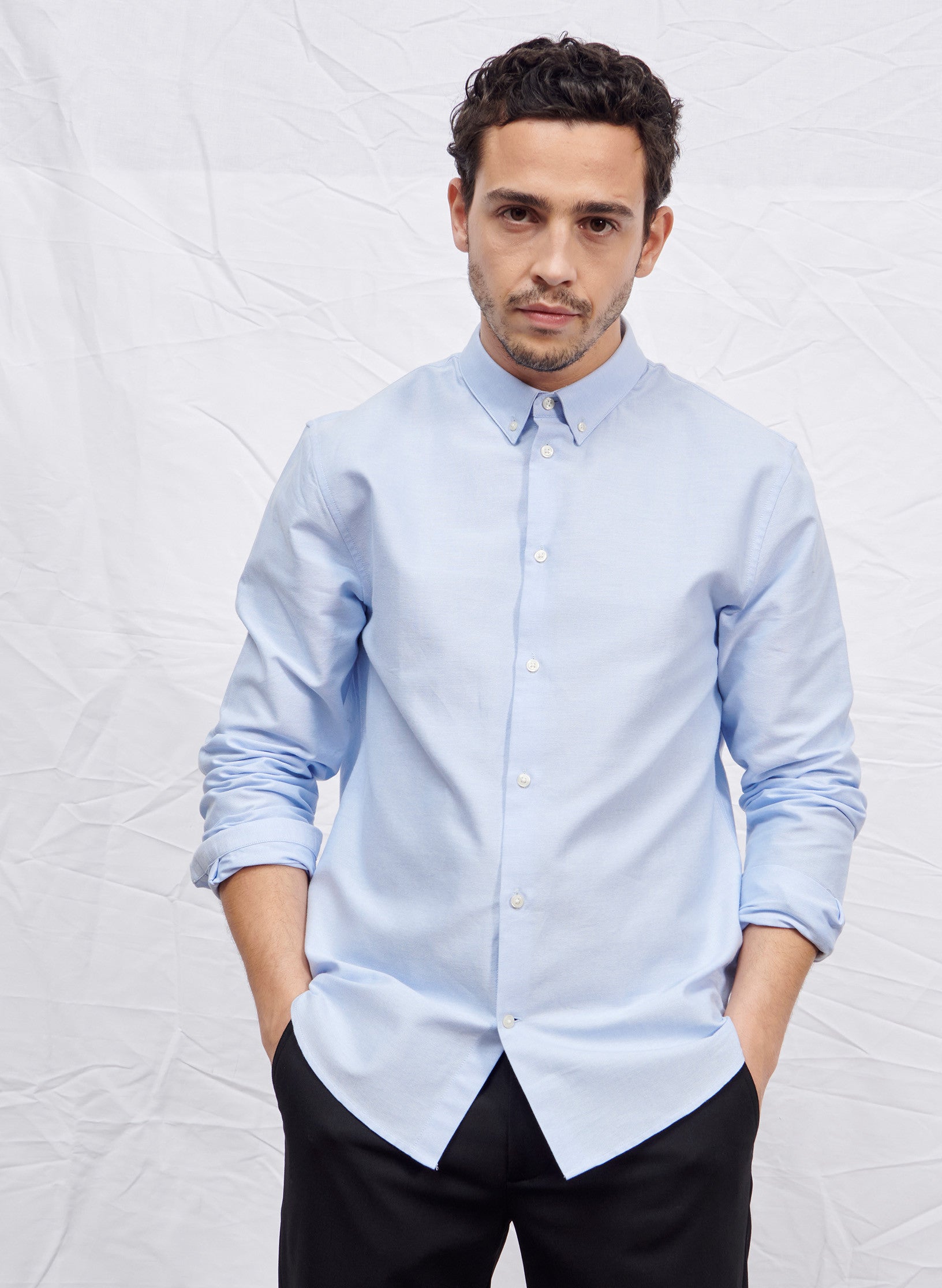 chemise oxford ajustee bleu homme