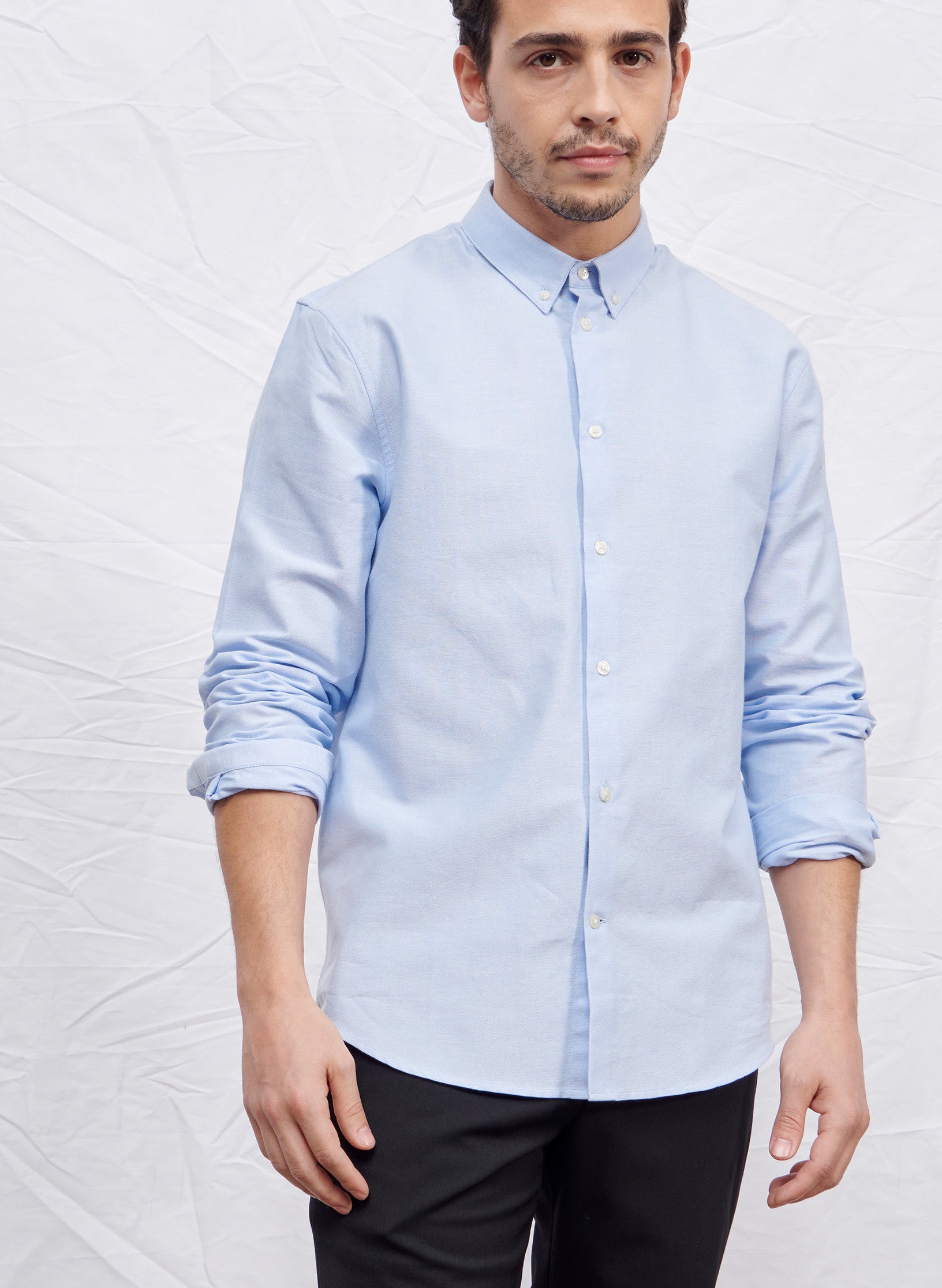 chemise oxford ajustee bleu homme