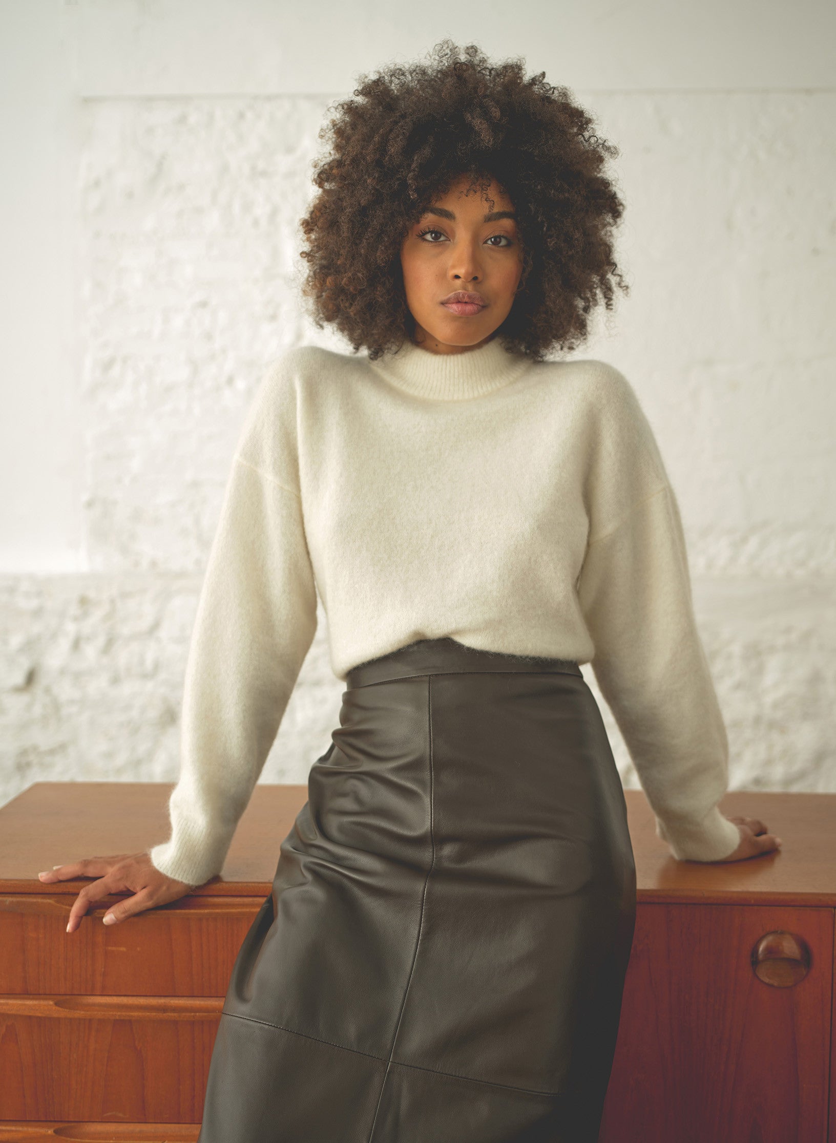 jupe longue cuir marron femme