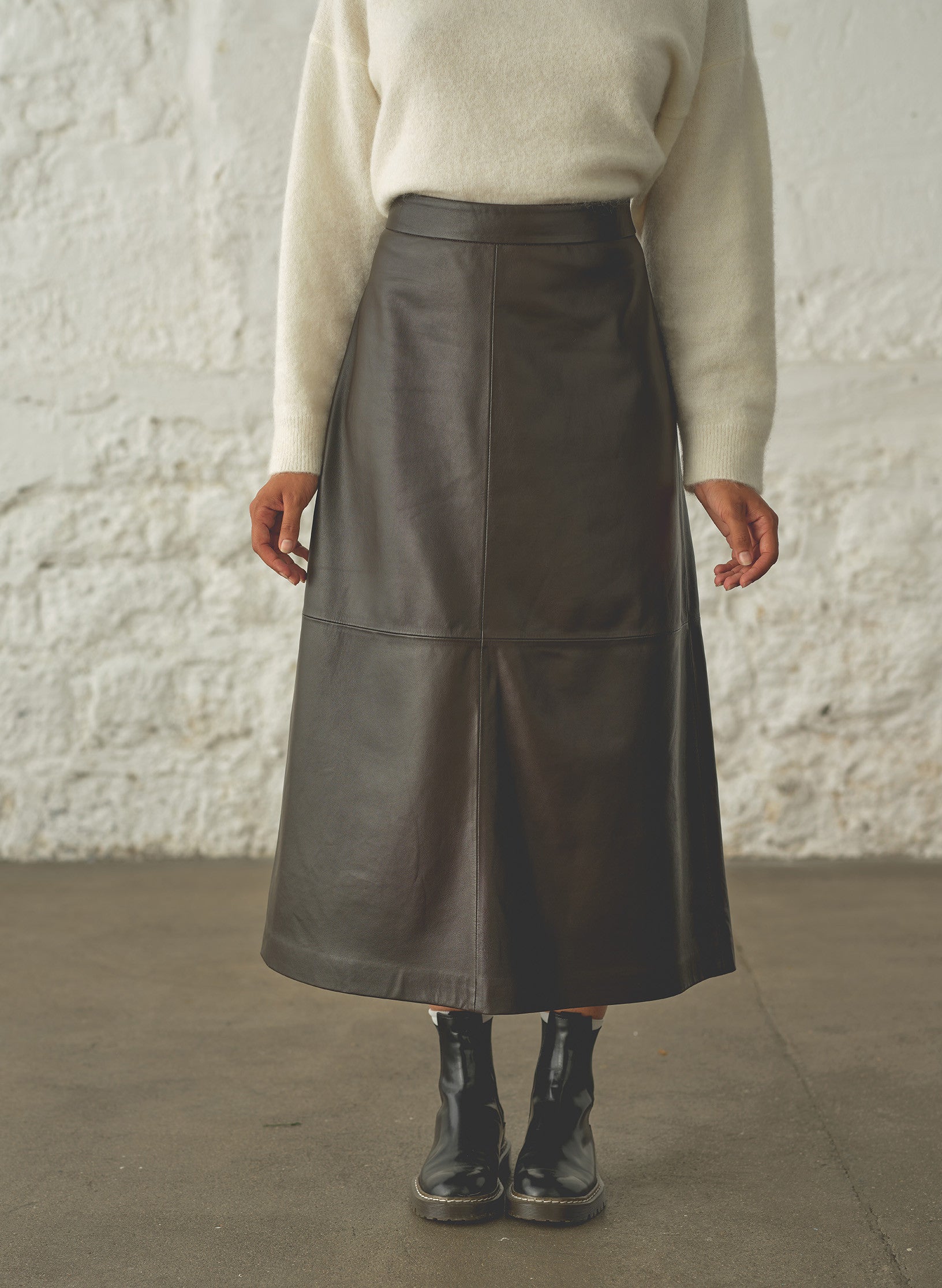 jupe longue cuir marron femme