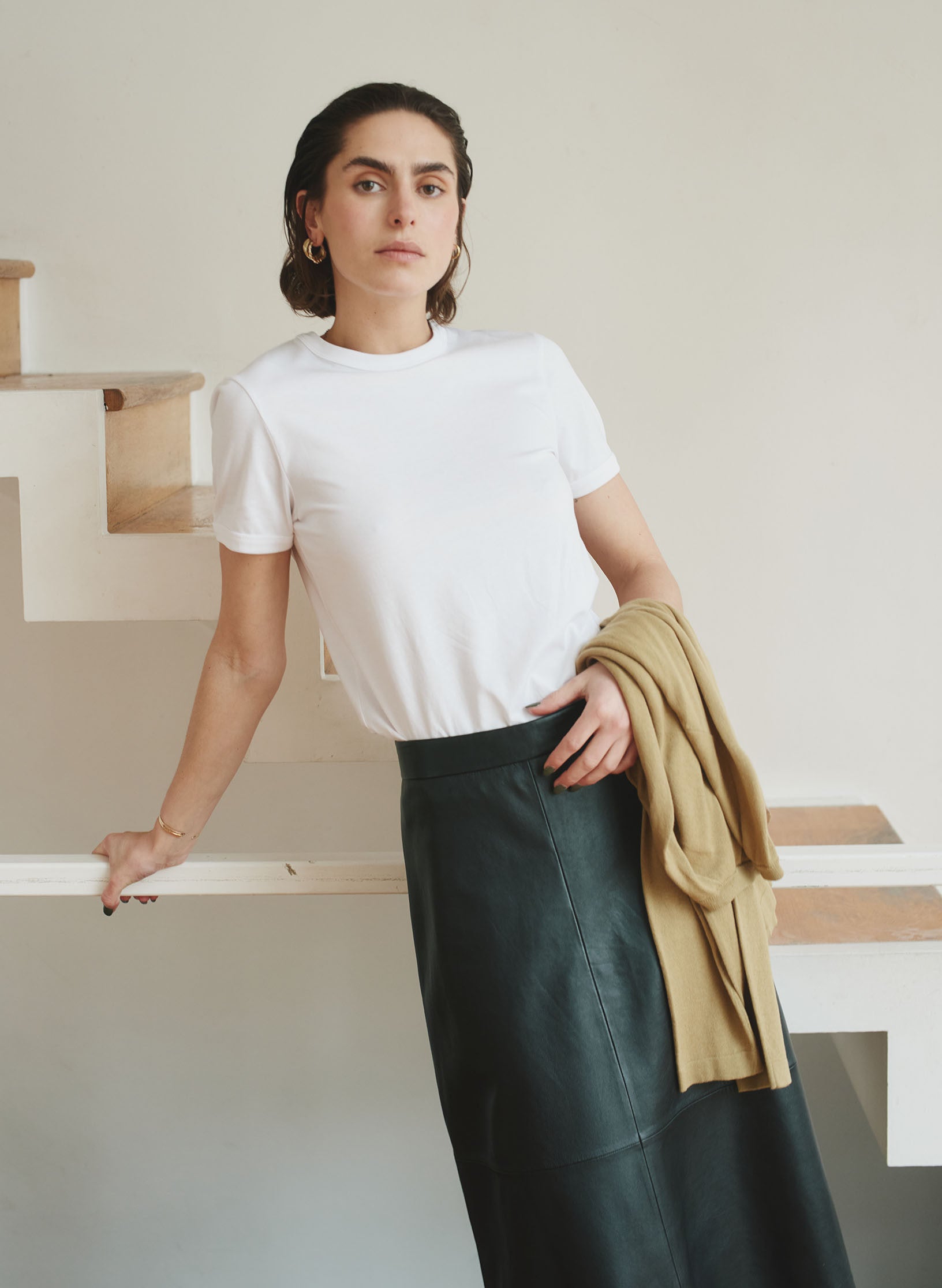 jupe longue cuir noir femme