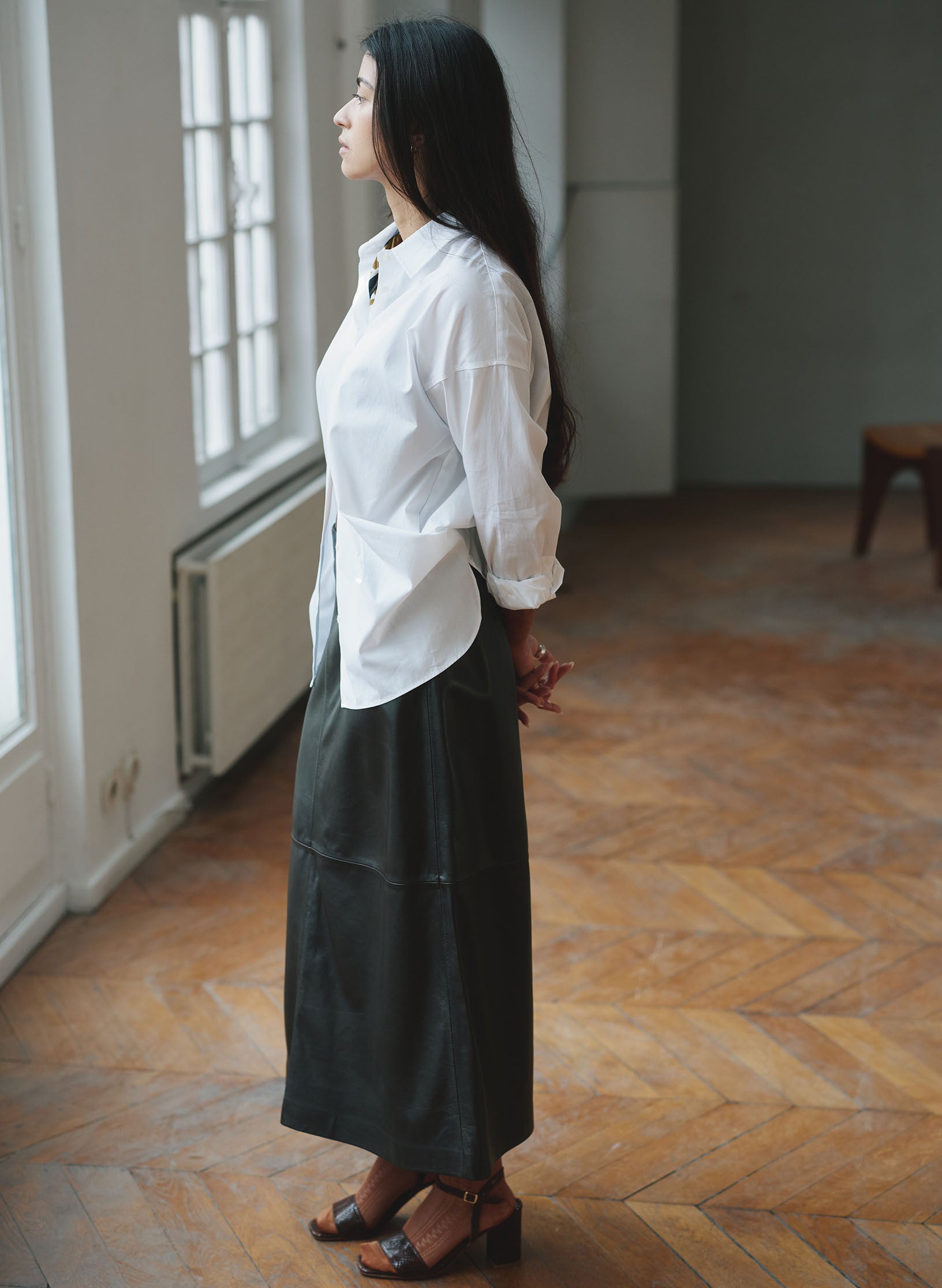 jupe longue cuir noir femme