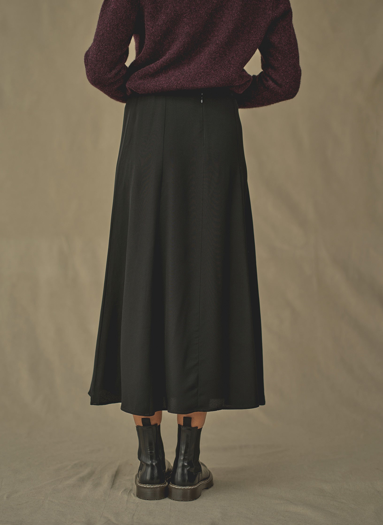 jupe evasee crepe noir femme