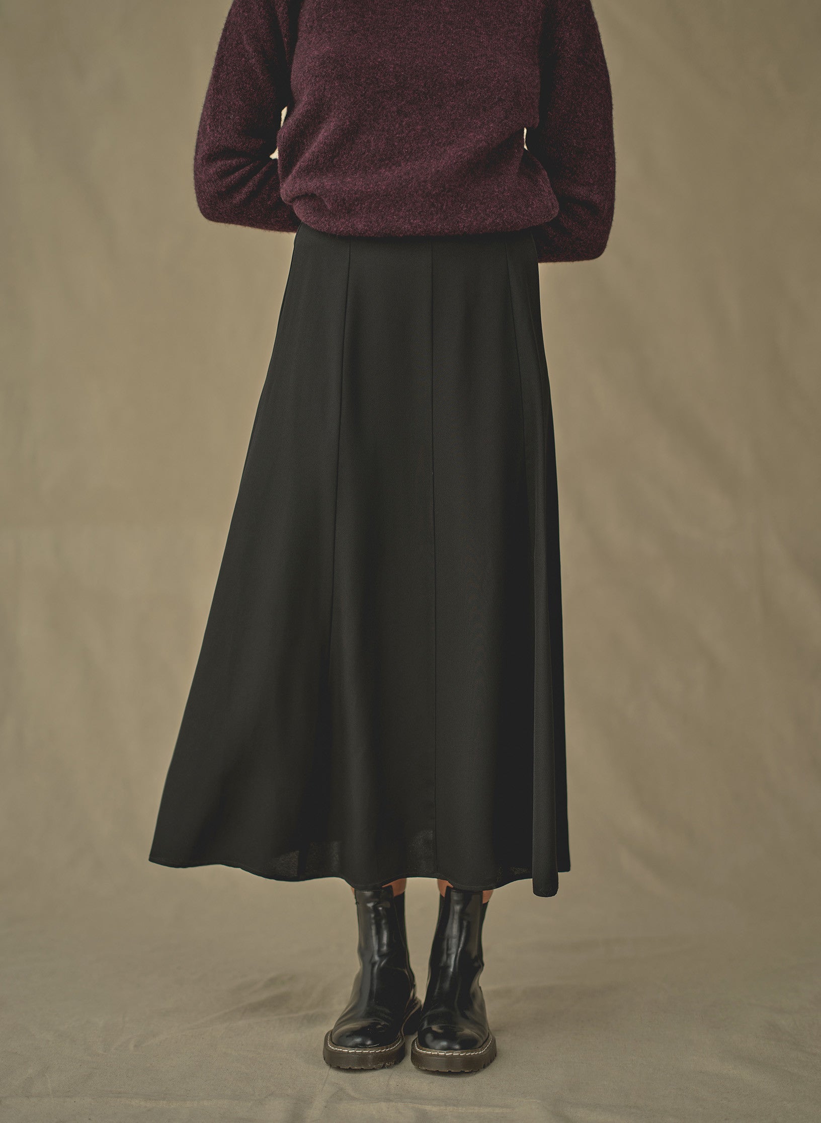 jupe evasee crepe noir femme