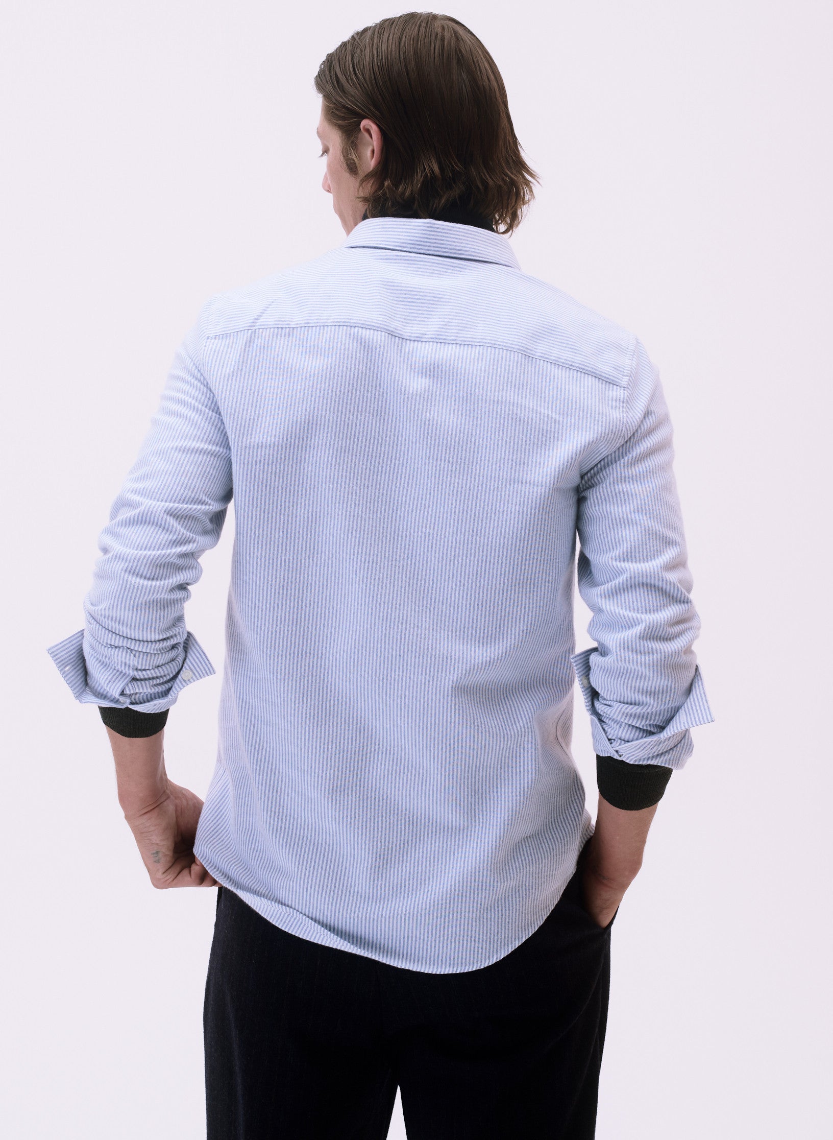 chemise rayee flanelle bleu homme