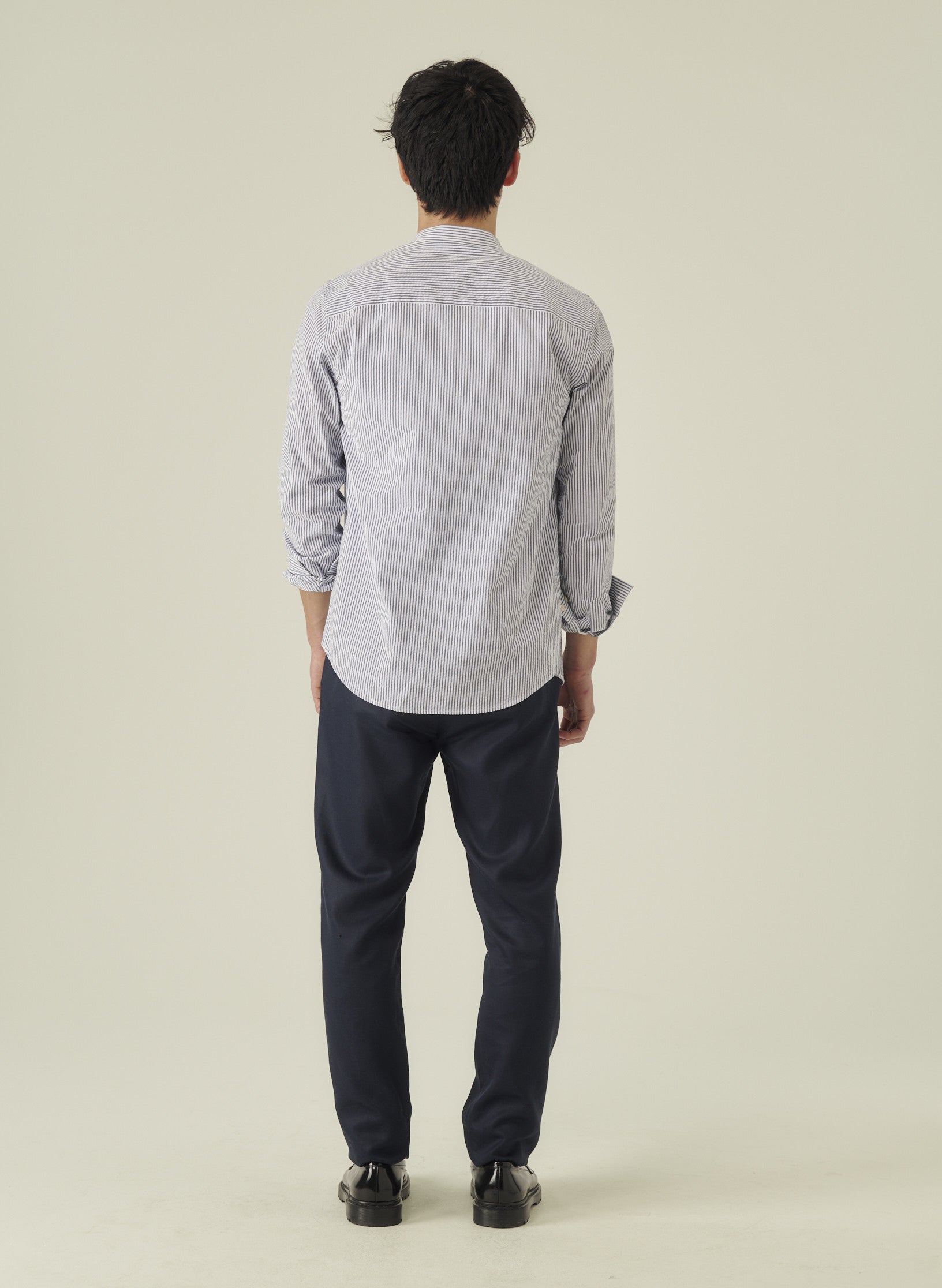 chemise col mao seersucker