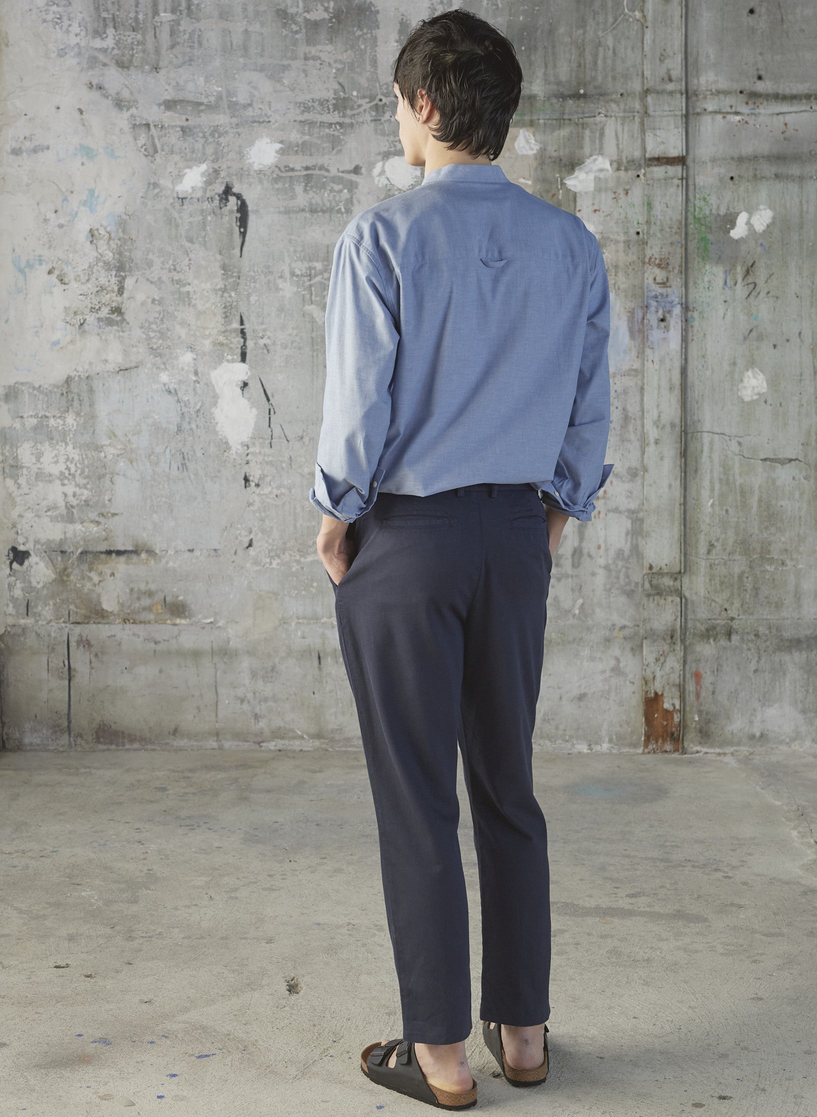 pantalon loose coton lin bleu marine homme