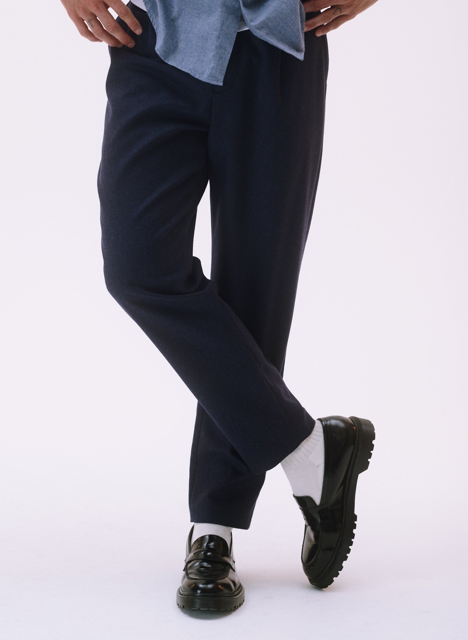 pantalon pince loose flanelle bleu homme femme unisexe