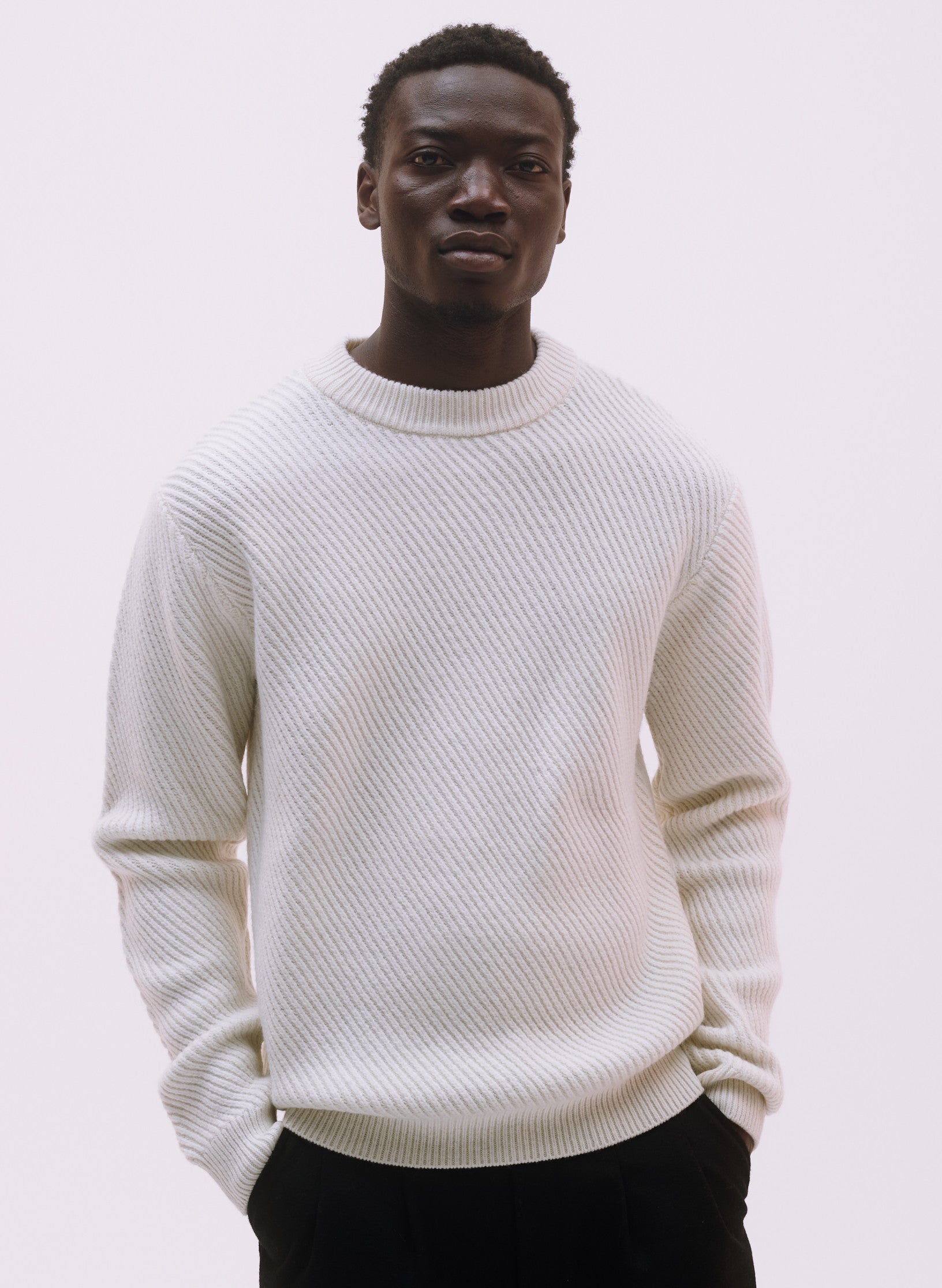 pull cote diagonale laine ecru homme femme unisexe