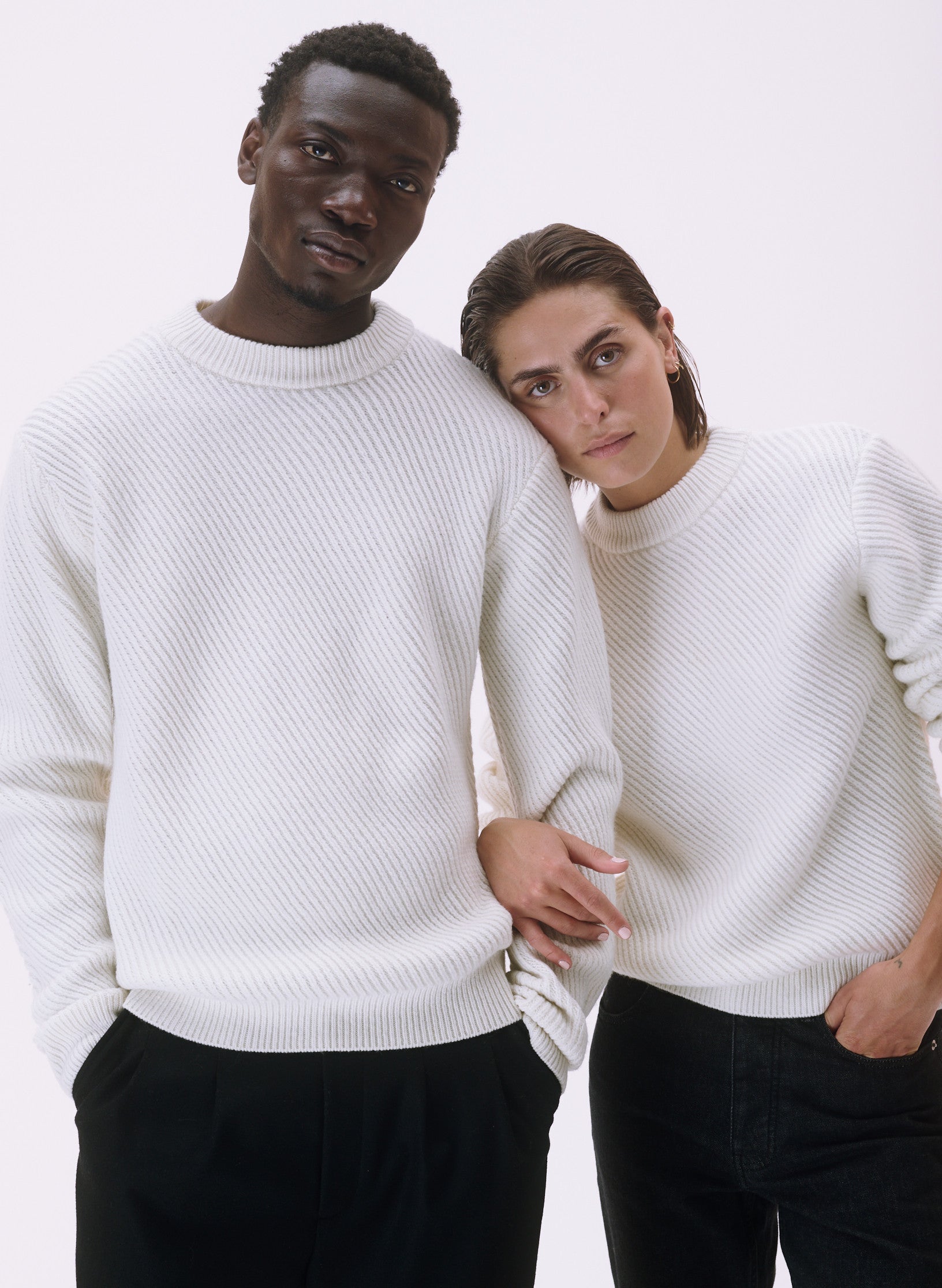 pull cote diagonale laine ecru homme femme unisexe