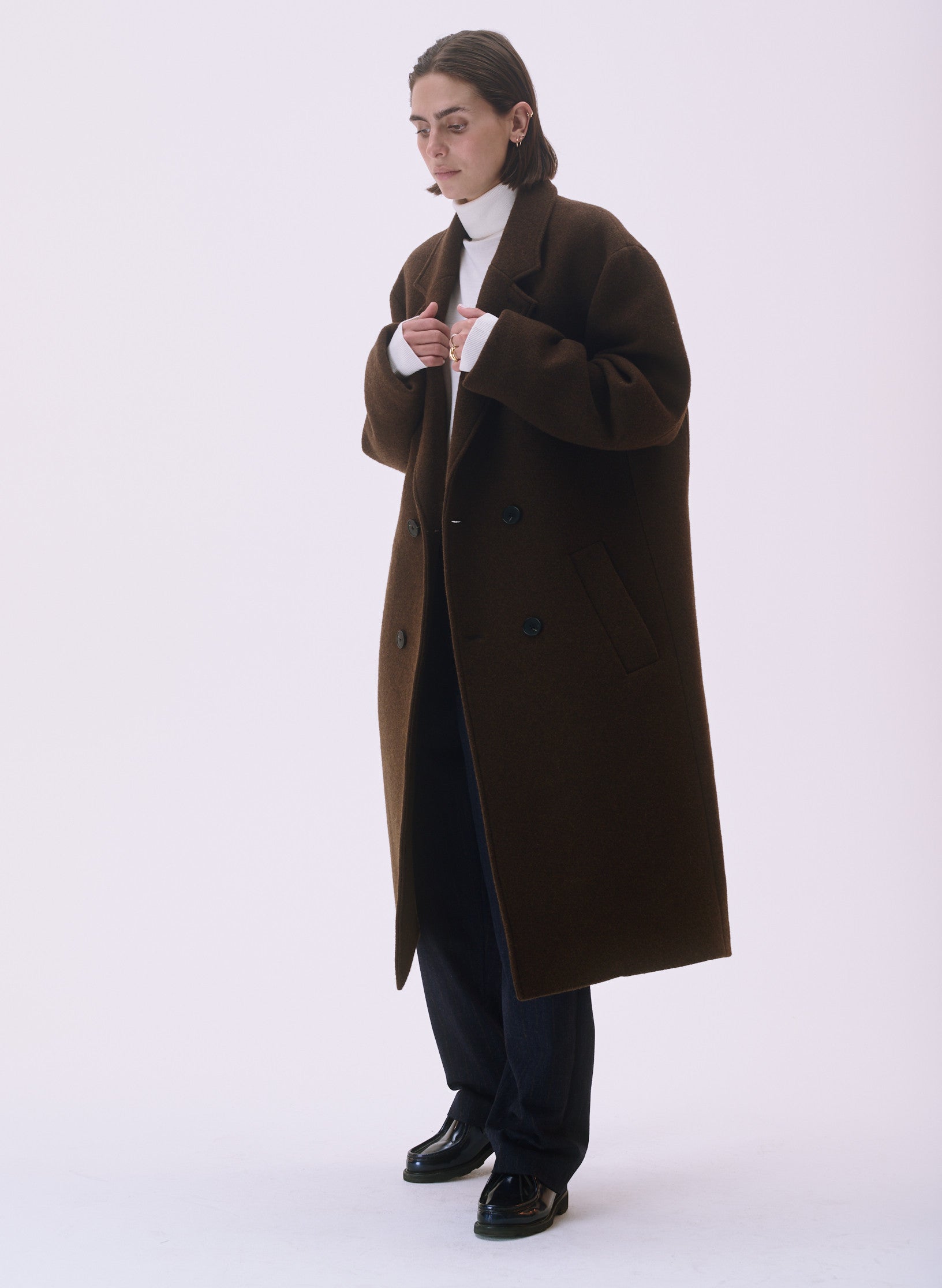 manteau croise laine unisexe homme femme acajou marron