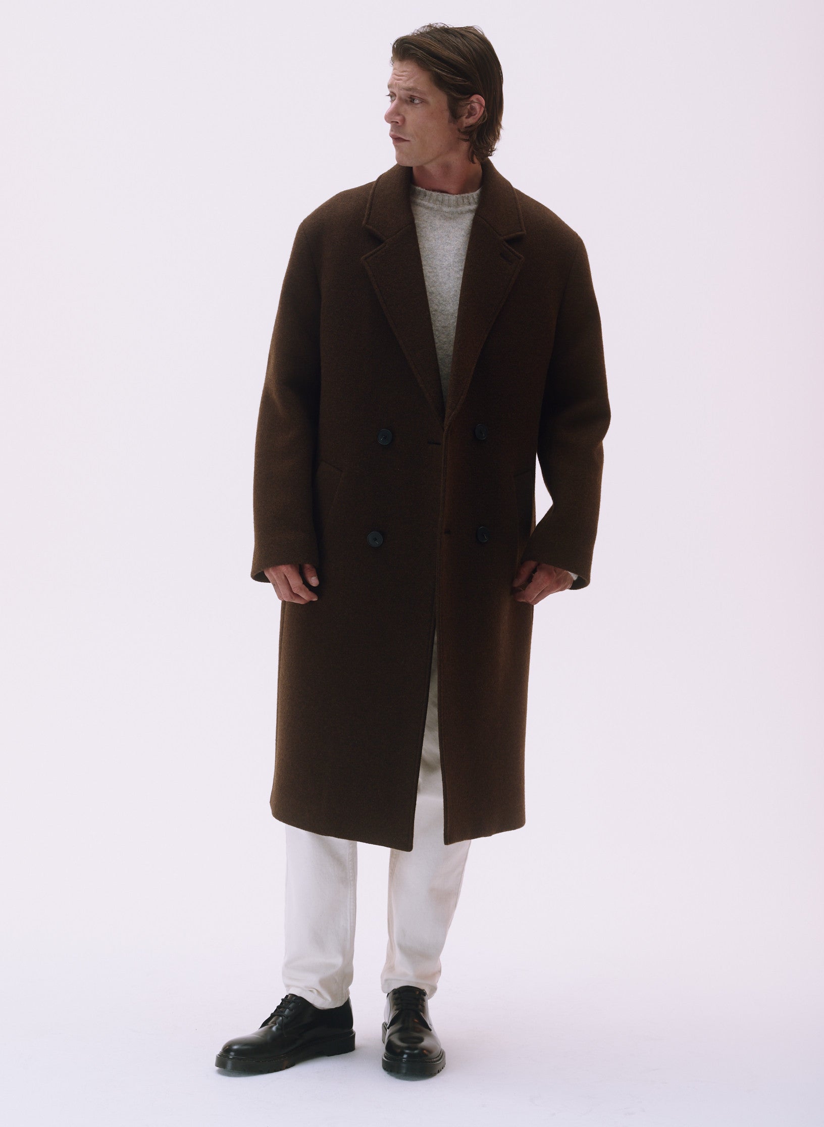 manteau croise laine unisexe homme femme acajou marron