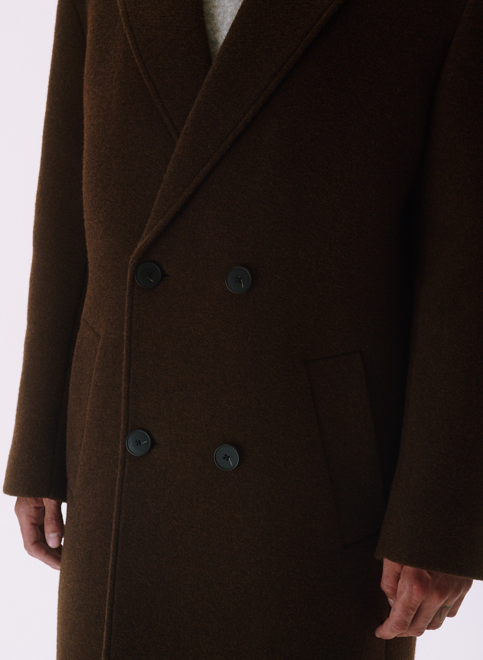 manteau croise laine unisexe homme femme acajou marron