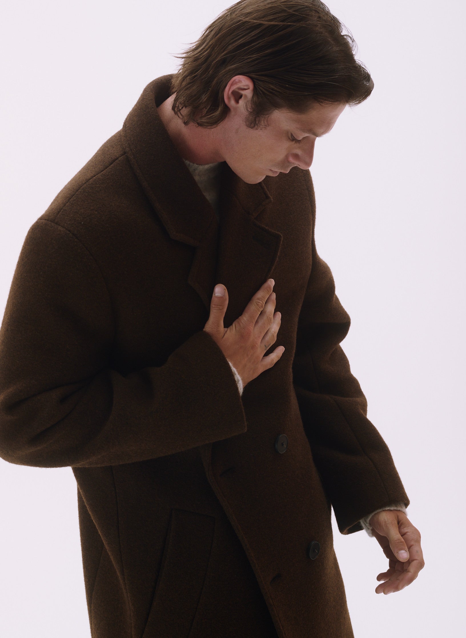 manteau croise laine unisexe homme femme acajou marron