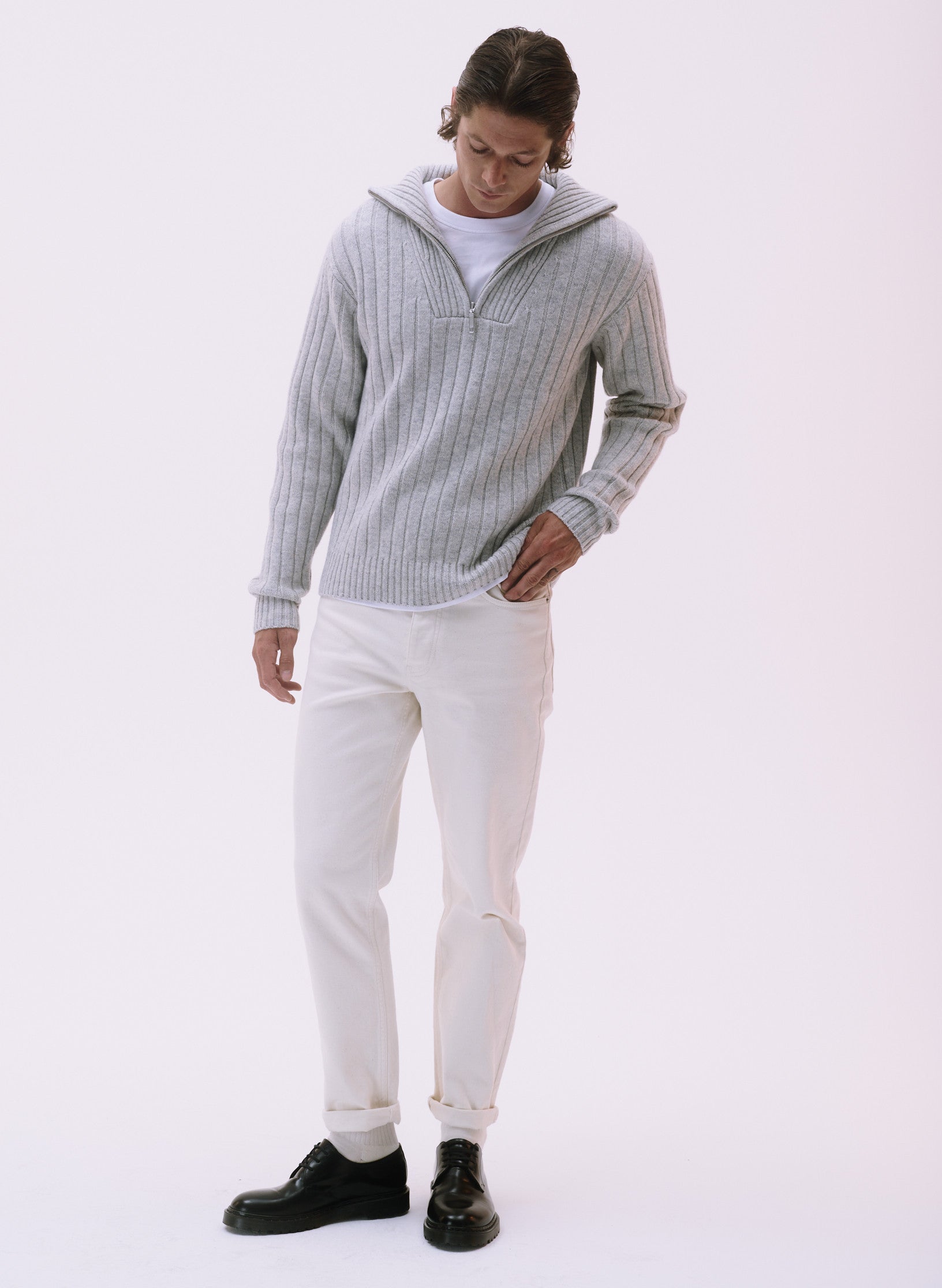 pull camionneur 100 laine homme femme unisexe gris ecru