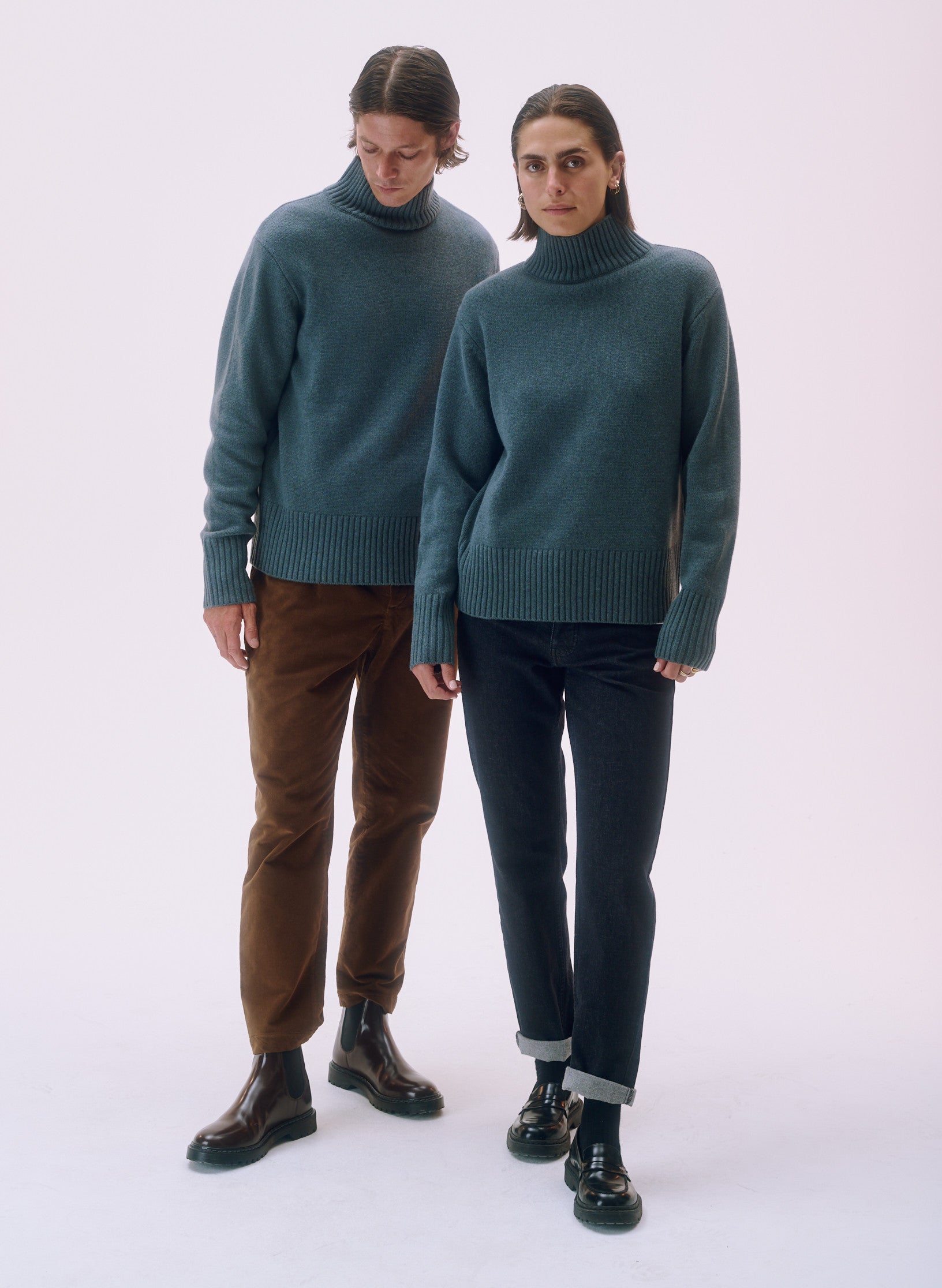 pull oversized laine col montant vert homme femme unisexe