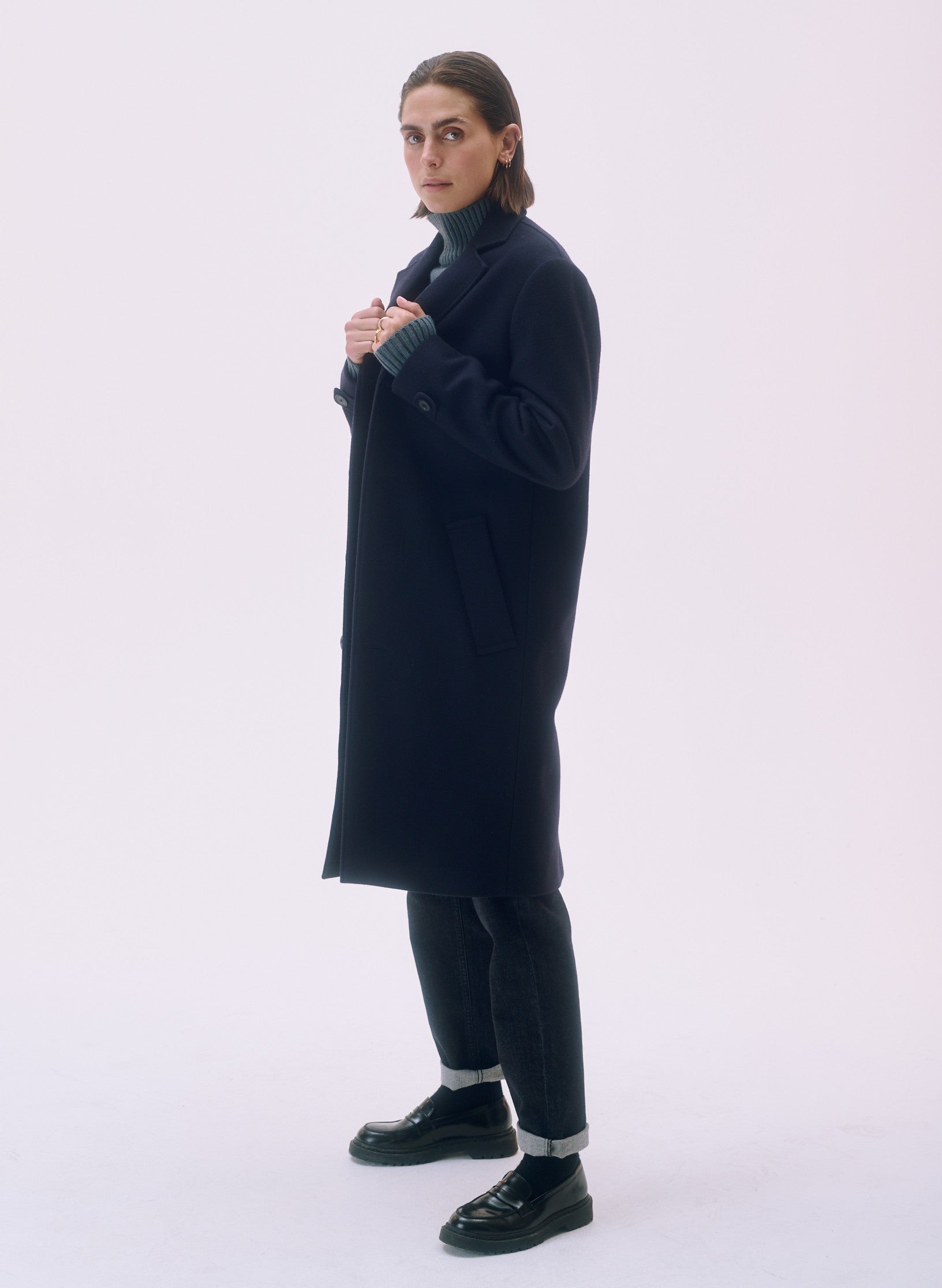 manteau pardessus laine unisexe homme femme bleu