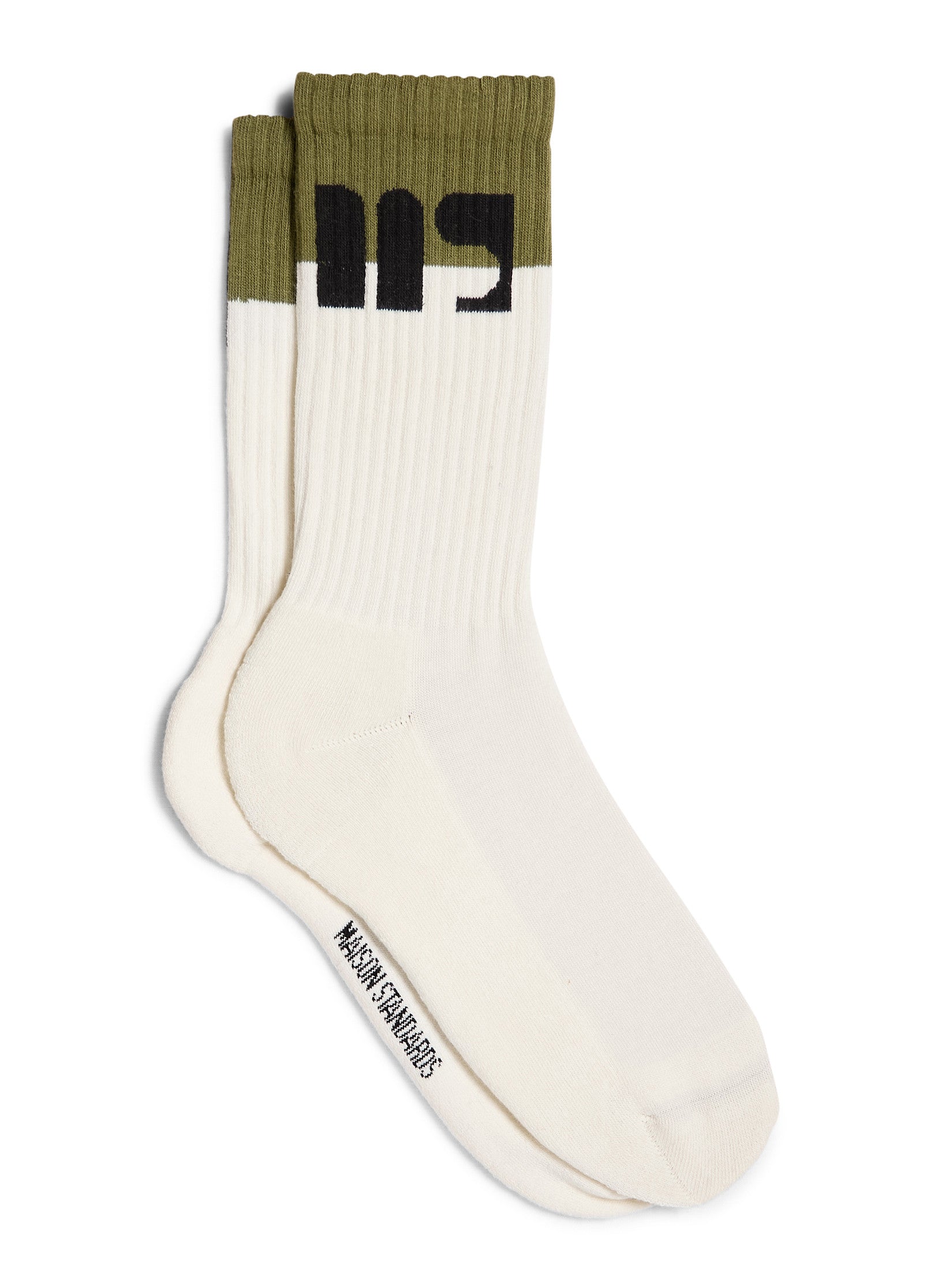 chaussettes logo ms unisexe homme femme ecru