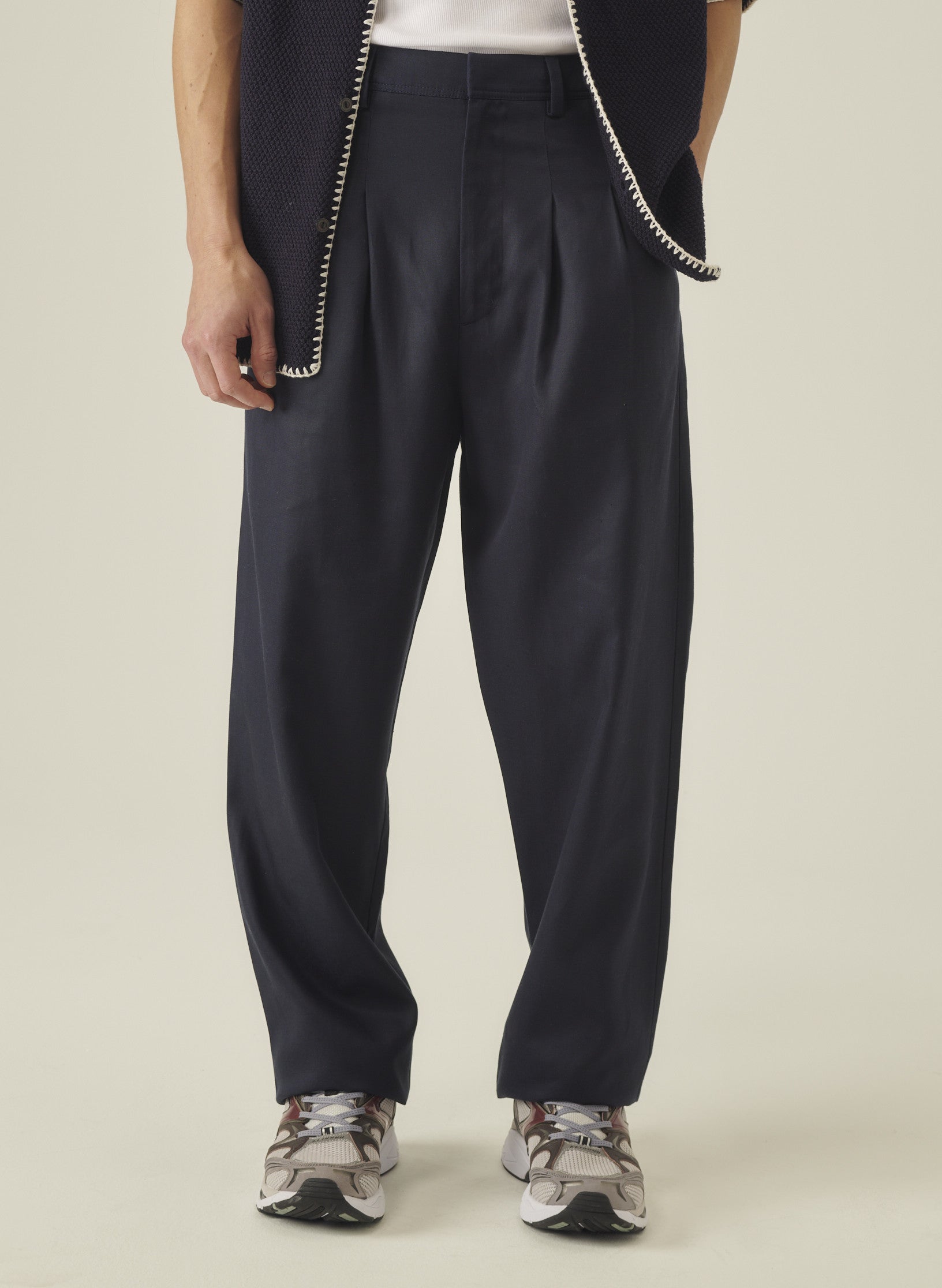 pantalon double pinces lin lyocell bleu homme femme