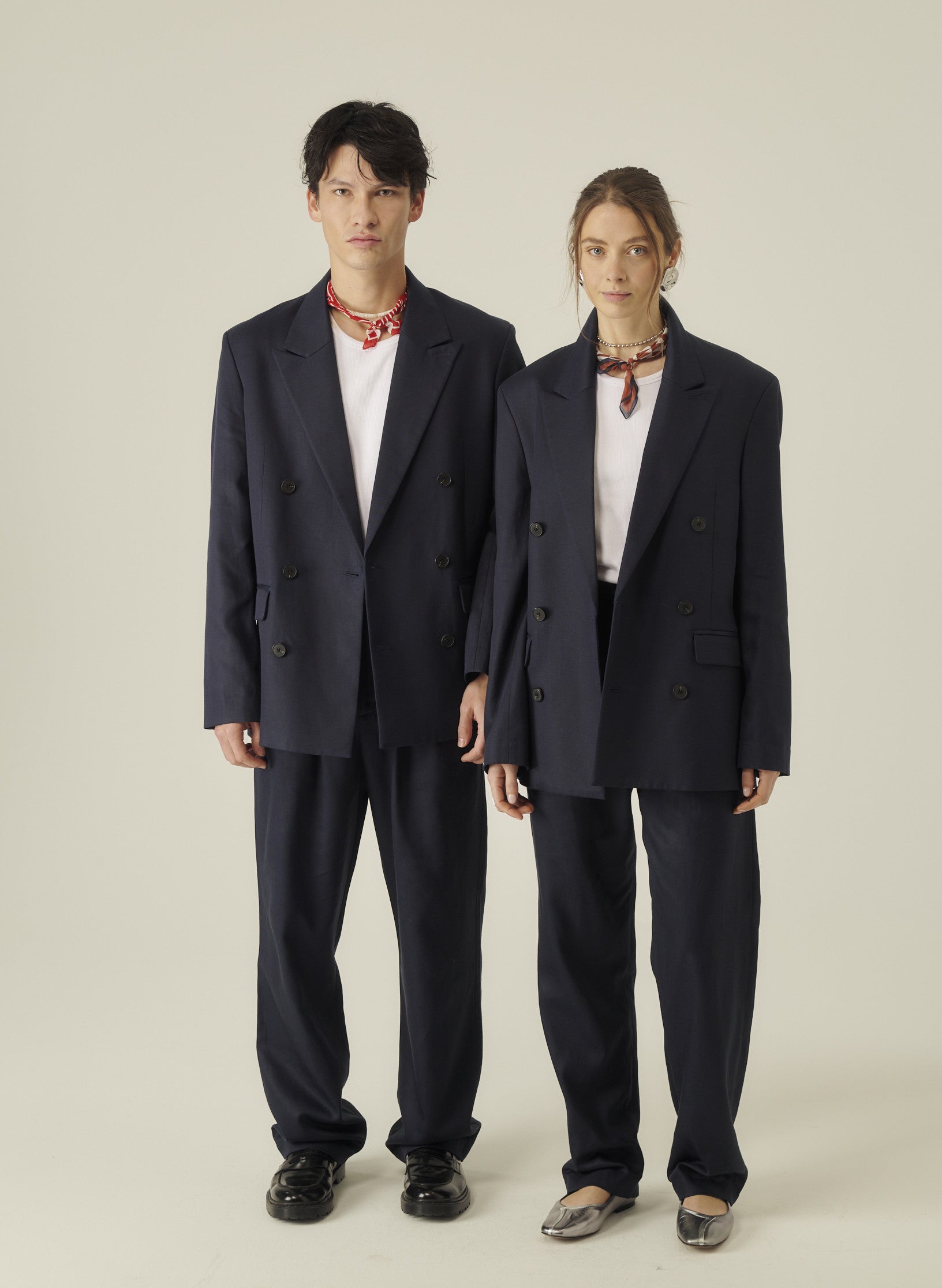 pantalon double pinces lin lyocell bleu homme femme