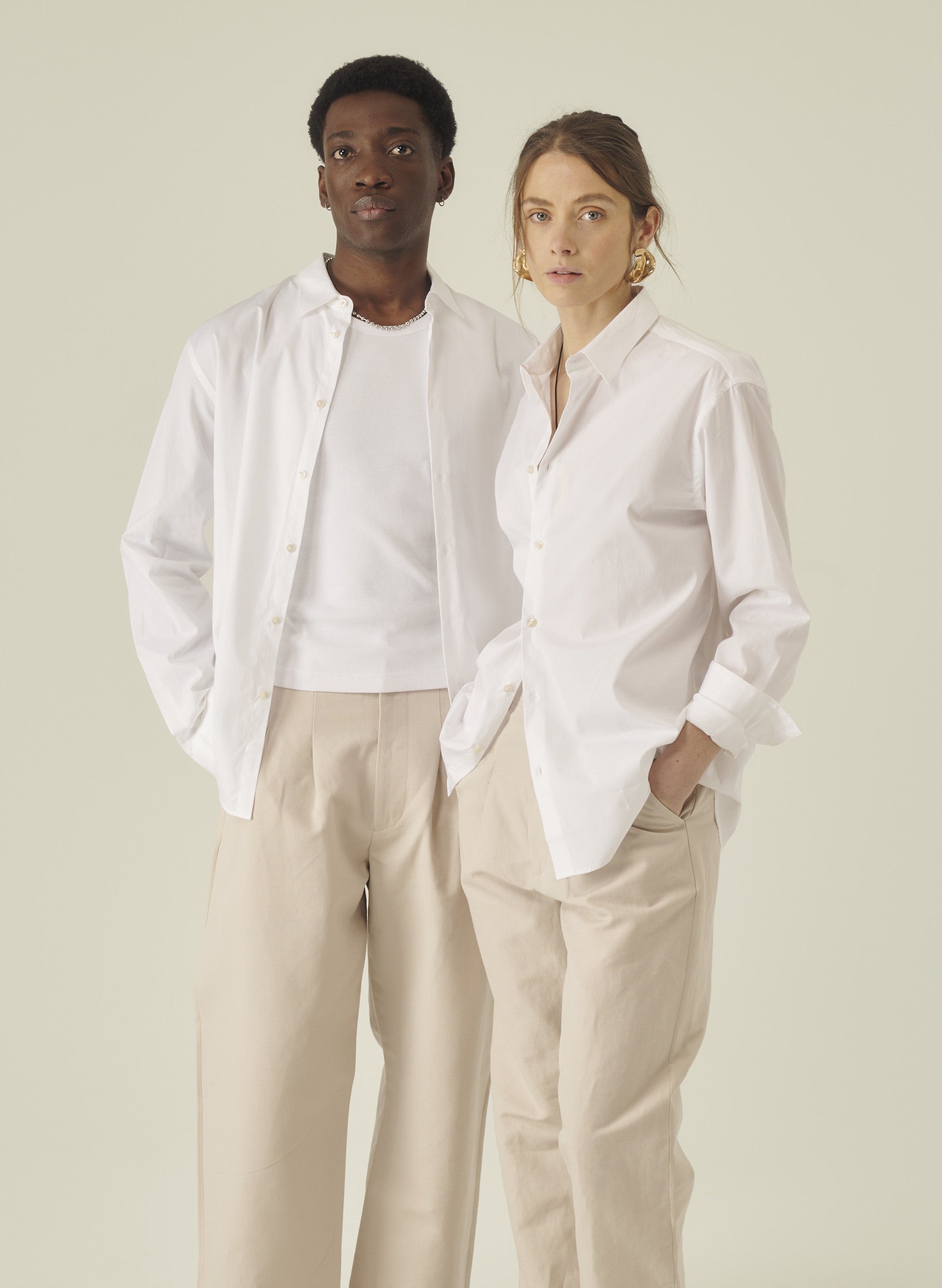 chemise loose unie femme homme coton blanche