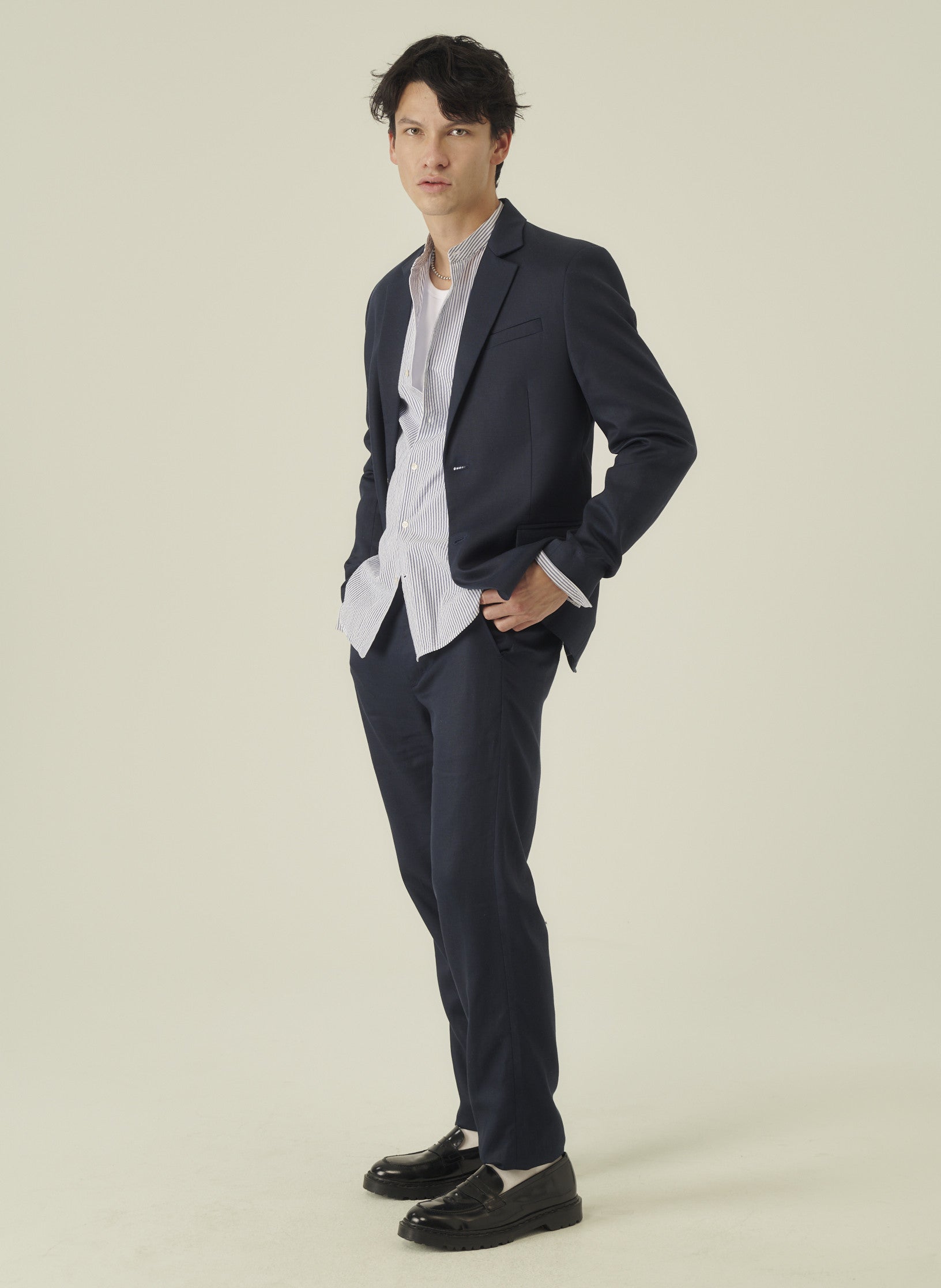 veste 2 boutons coton lyocell bleu homme